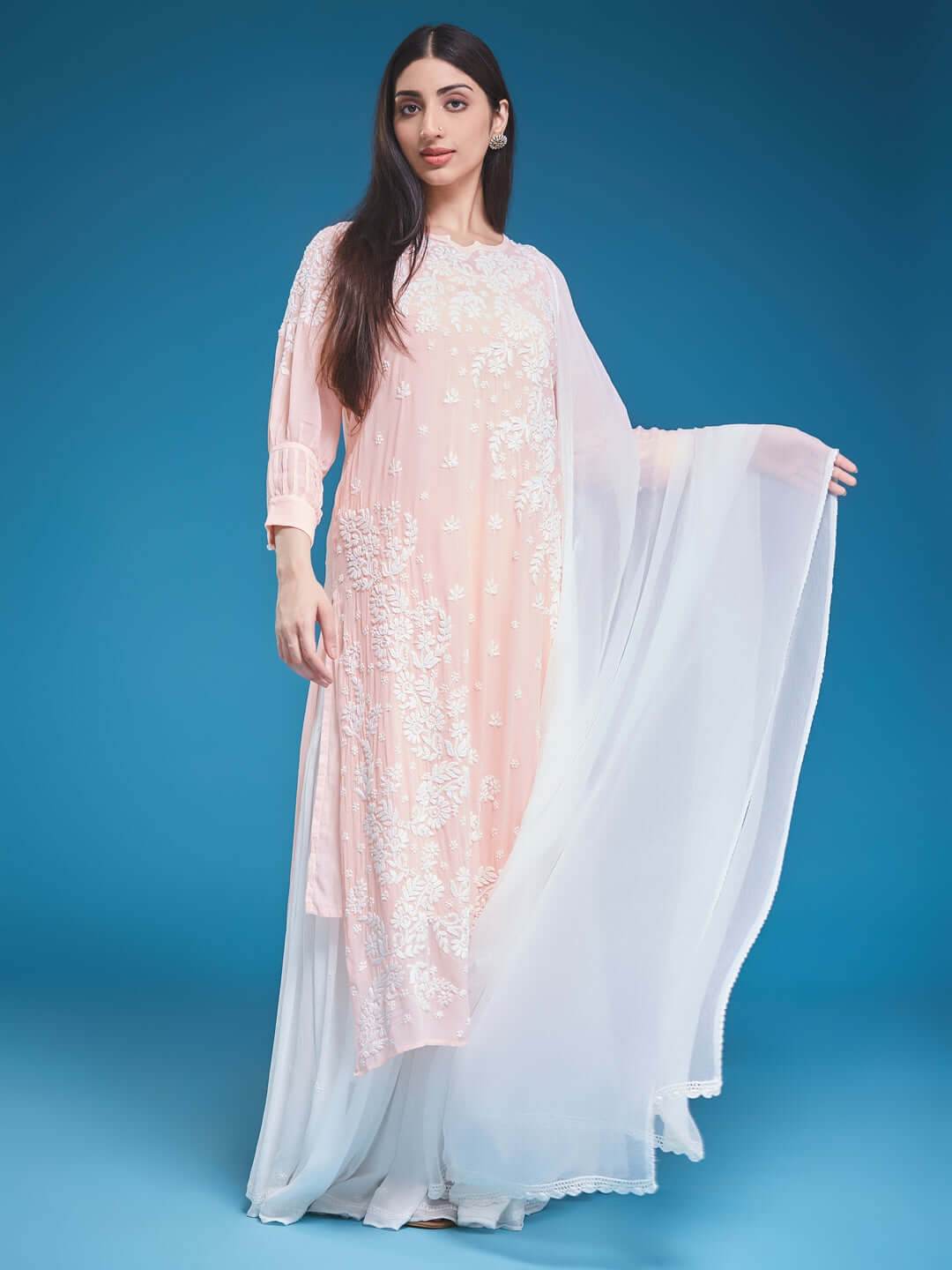 PAARSA Chikankari Chiffon Dupatta - KRI CHIKANKARI
